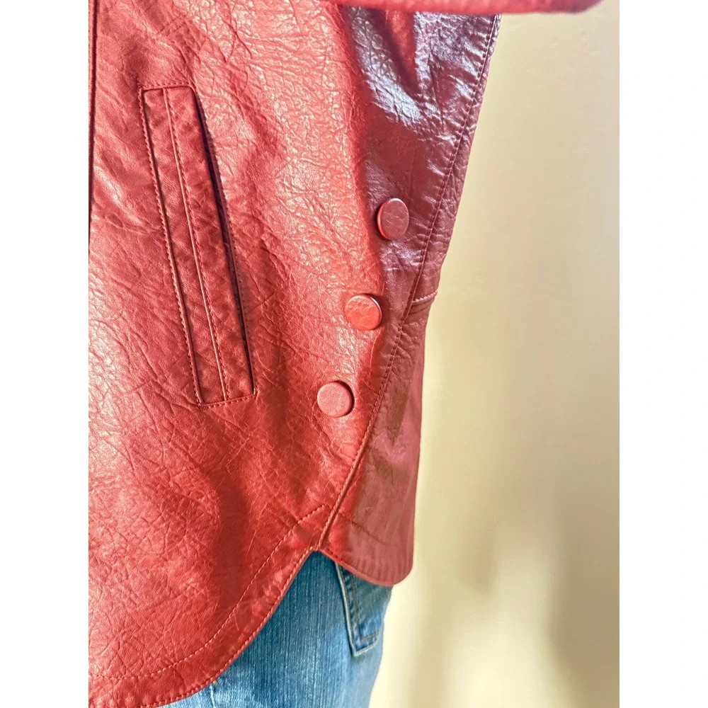 Burgundy Faux Leather‎ Hooded Jacket Coat - Y2K Streetwear Maroon Zip Up -